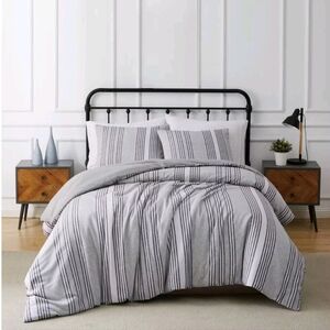 Truly Soft - 3pc Full/Queen Kiel Stripe Flannel Duvet Cover Set Gray